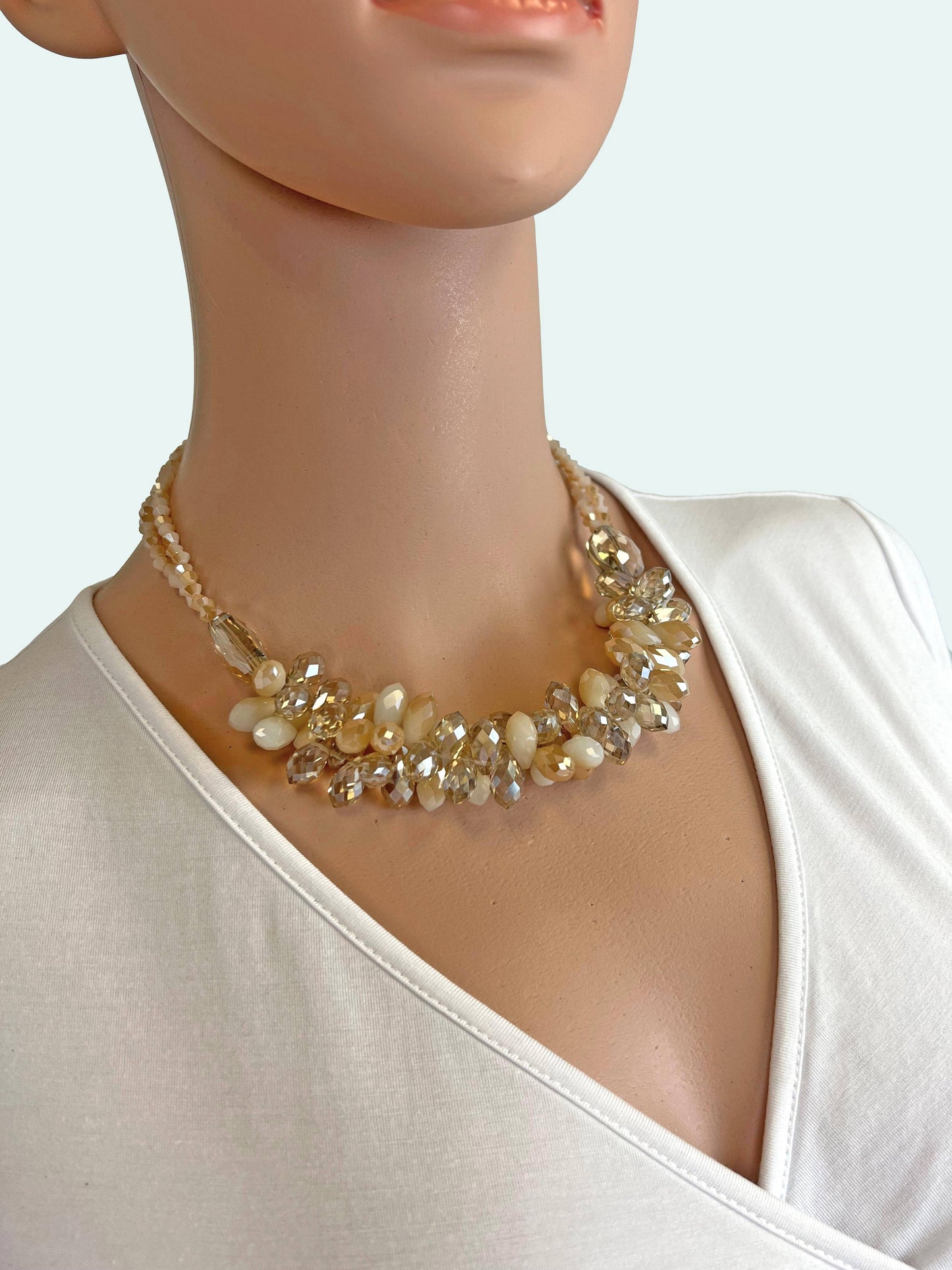 IST Jewelry - Tear Drop Cluster Necklace Champagne Crystals