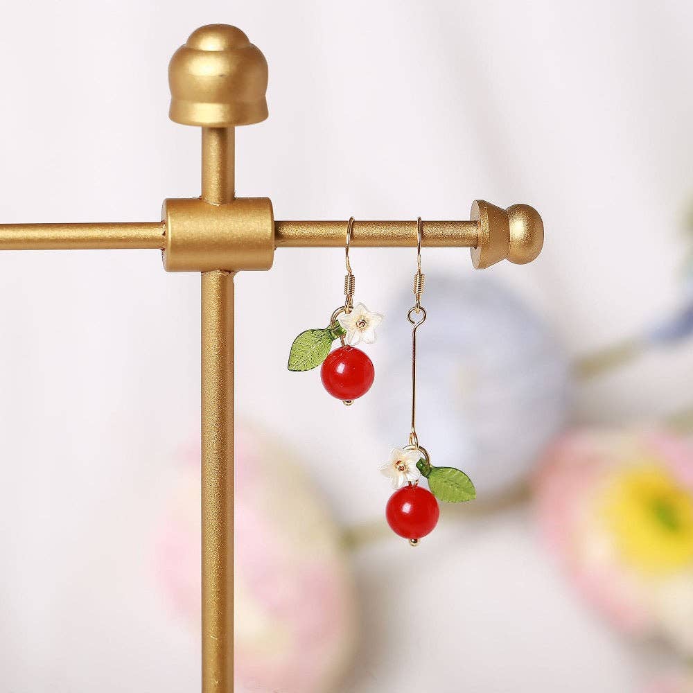 Haengseongworkshop - 18K Gold Plated S925 Silver 8mm Red Agate Earrings Dangle: Asymmetrical Dangle