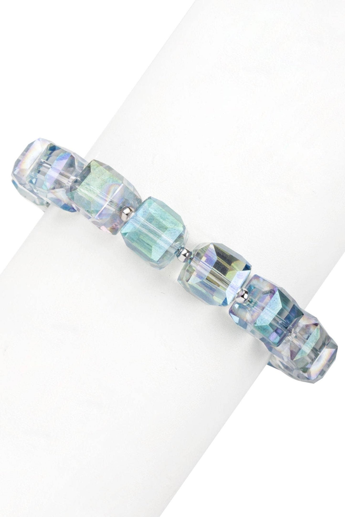 SAACHI - Faceted Bead Stretch Bracelet With Magnetic Clasp: White