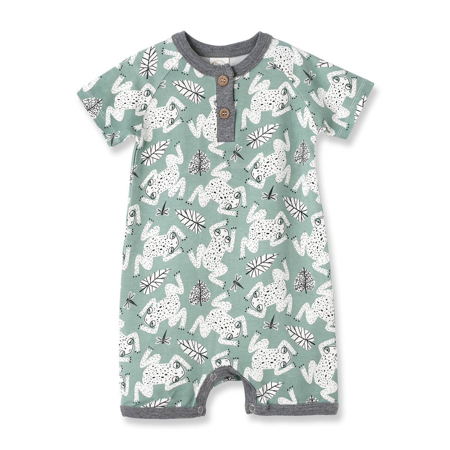 Tesa Babe - Leapfrog Baby Boy Henley Shortie Bamboo Romper: 6-9M