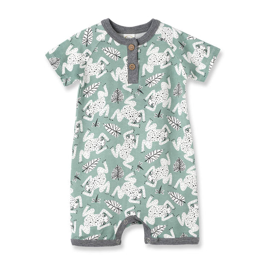 Tesa Babe - Leapfrog Baby Boy Henley Shortie Bamboo Romper: 9-12M
