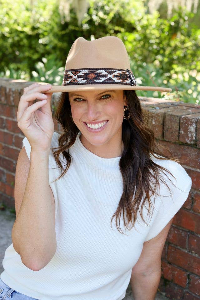 Caroline Hill - Pricilla Aztec Band Hat TAN: Default