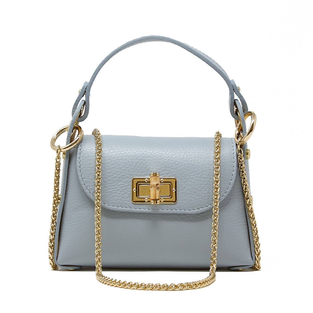 German Fuentes Handbags - GF1075 GENUINE ITALIAN LEATHER  BAMBOO CLASP, CROSSBODY BAG: PEWTER