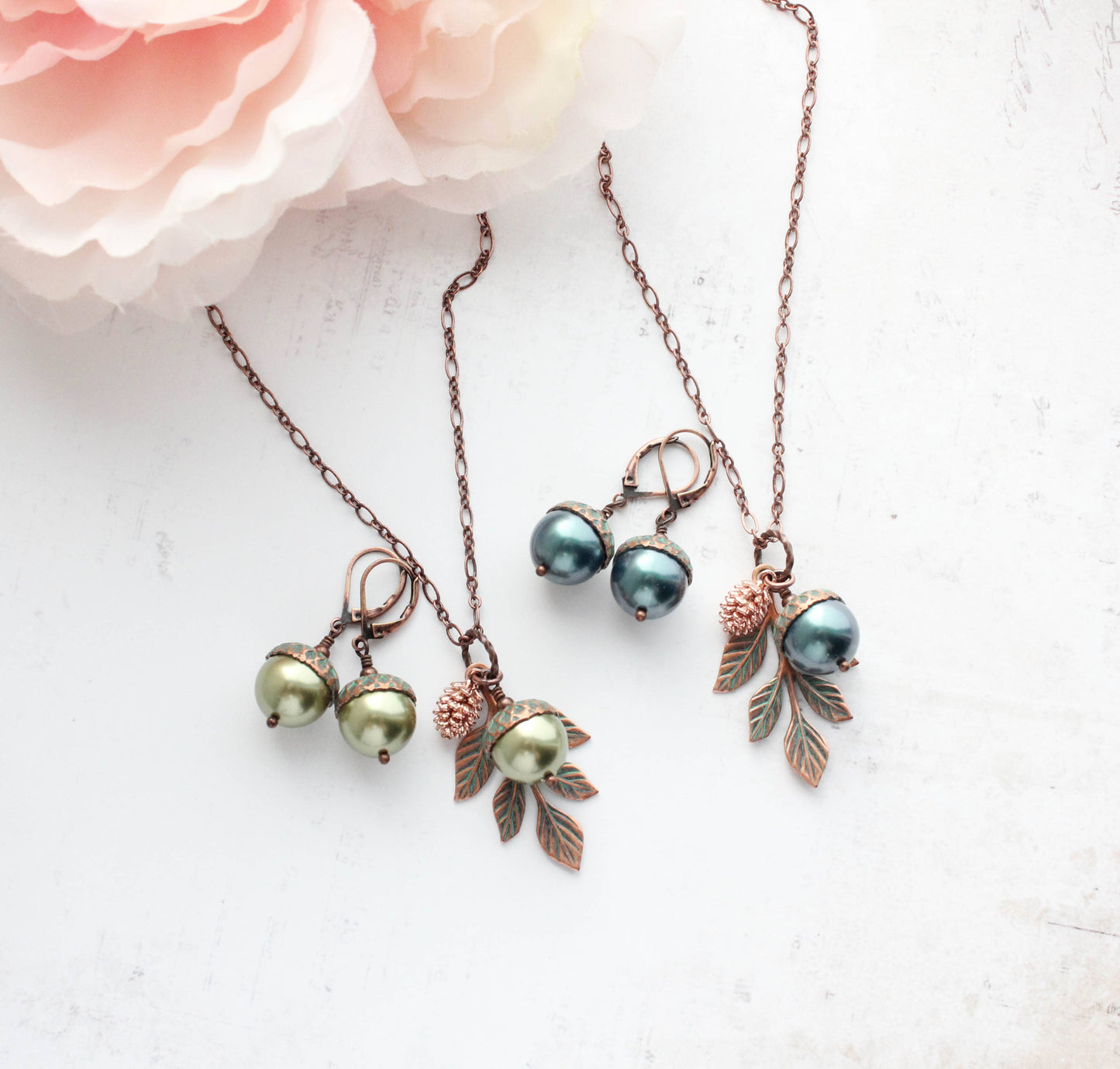 A Pocket of Posies - Branch and Pine Cone Earrings -Blush Mint Copper