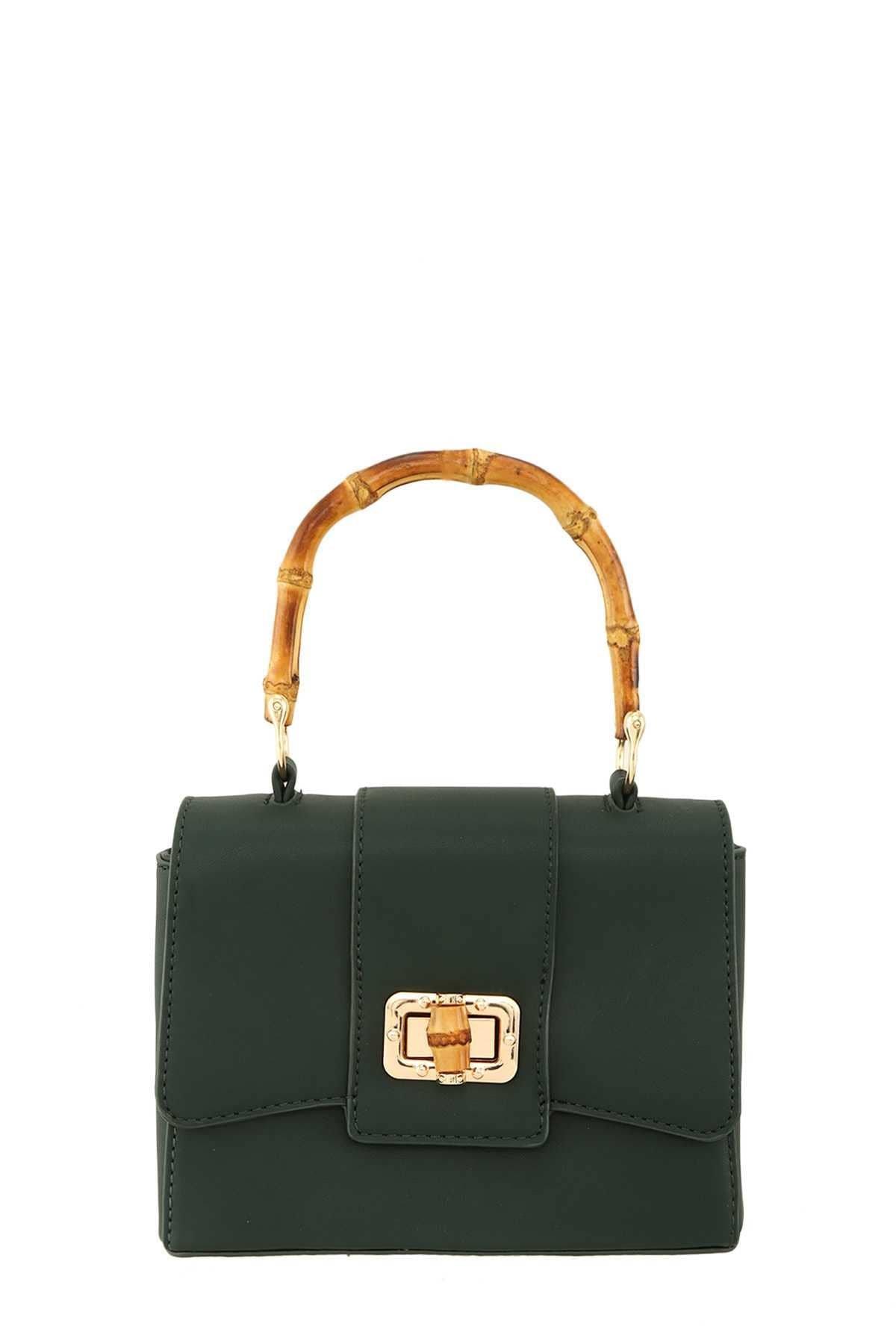 Shop Neighbors - Rectangular Crossbody Bag with Bamboo Handle: BLACK