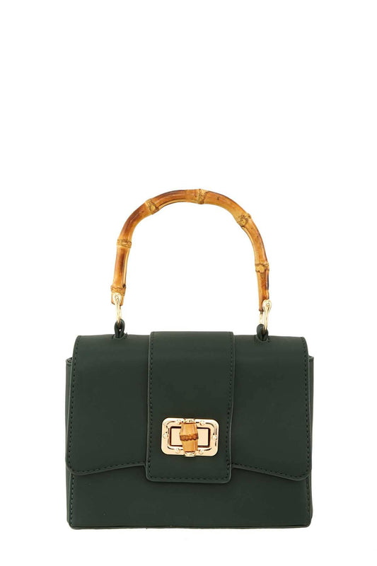 Shop Neighbors - Rectangular Crossbody Bag with Bamboo Handle: OLIVE