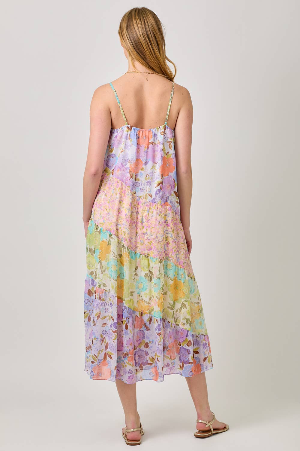 Mystree - 60071 Print Mixed Maxi Dress: Lavender Mix / Medium