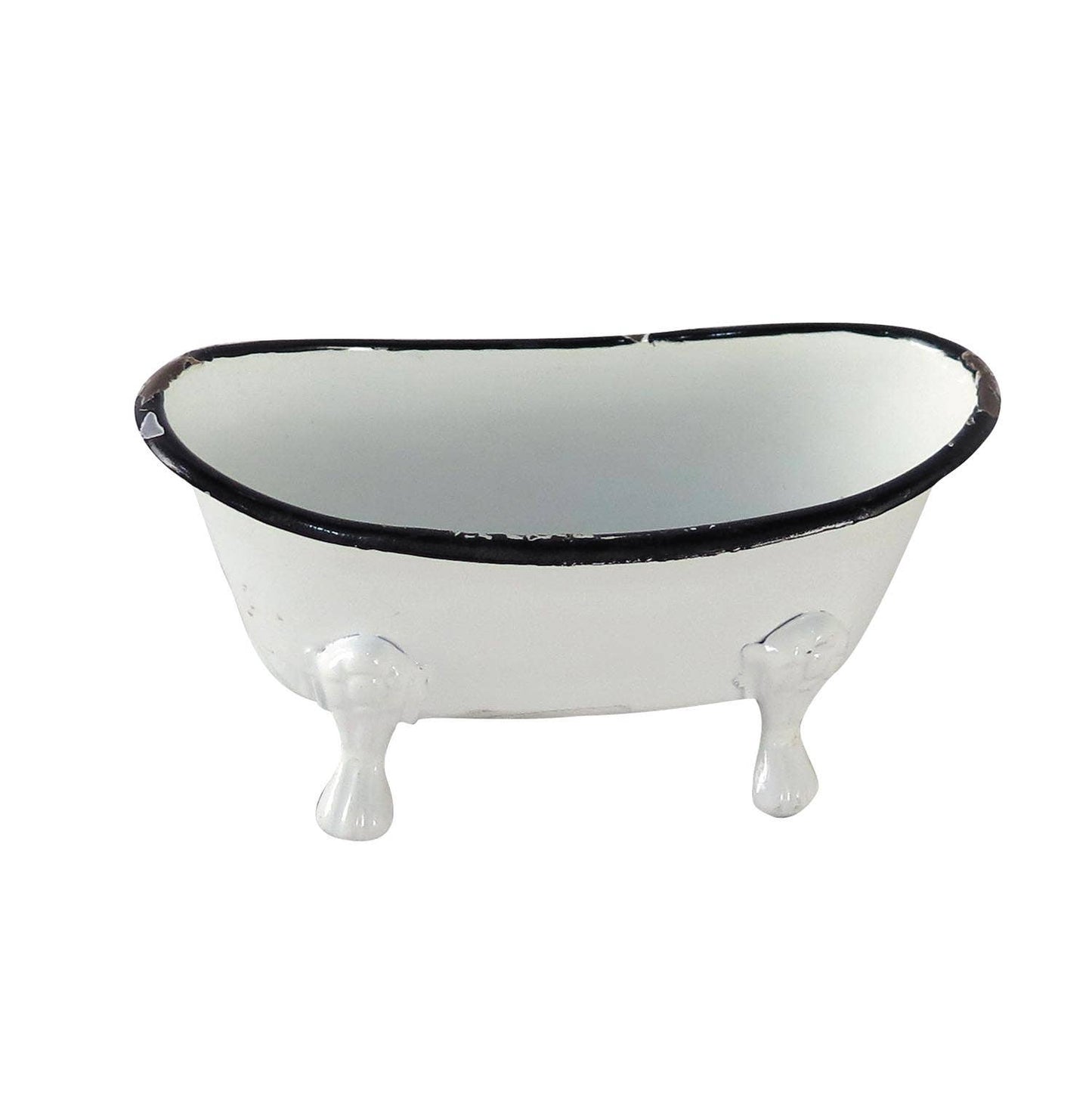 Foreside Home & Garden - Black Distressed Rim White Enamel Bathtub Soap Dish