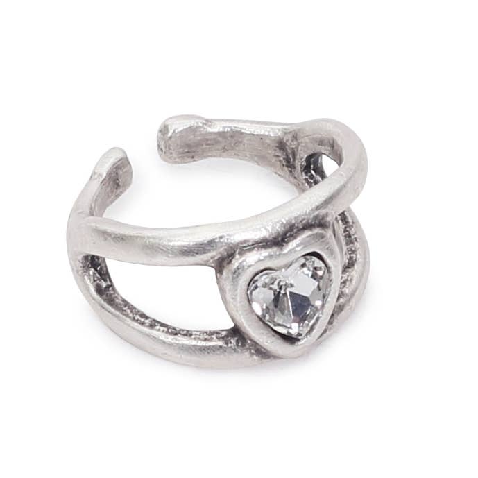 Chanour - Handmade Clear Crystal Heart Brass Ring - 6905