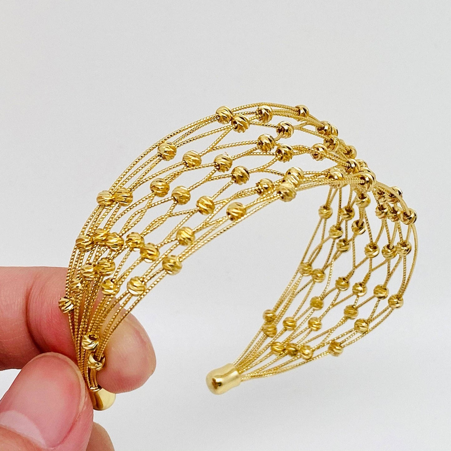 Mio Queena - Mesh Metal Beaded 18K Gold Plated Cuff Bracelet