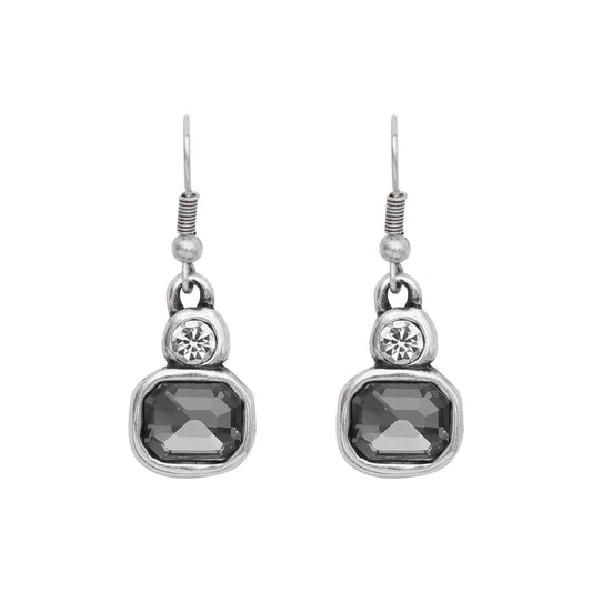 Chanour - Handmade Smoky Crystal Pewter Earrings - 1950