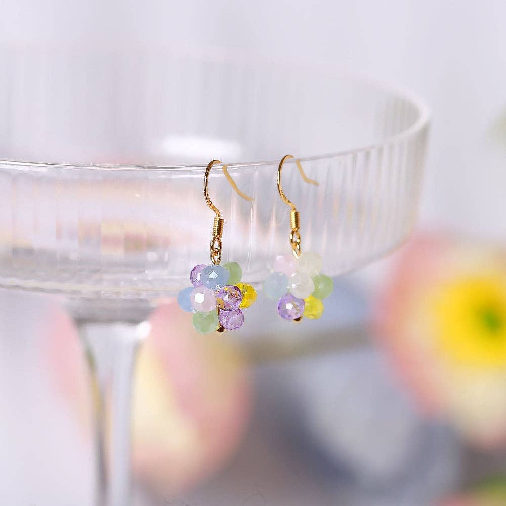 Haengseongworkshop - 18K Gold Plated S925 3mm Colorful Crystal Beads Wire Wrapping Earrings Dangle