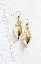 Load image into Gallery viewer, A Pocket of Posies - Long Gold Leaf Earrings - Rustic Black Patina