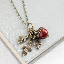 Load image into Gallery viewer, A Pocket of Posies - Pearl Acorn And Branch Necklace   - ANTIQUED BRASS: 15. Chocolate Brown / 18 Inches