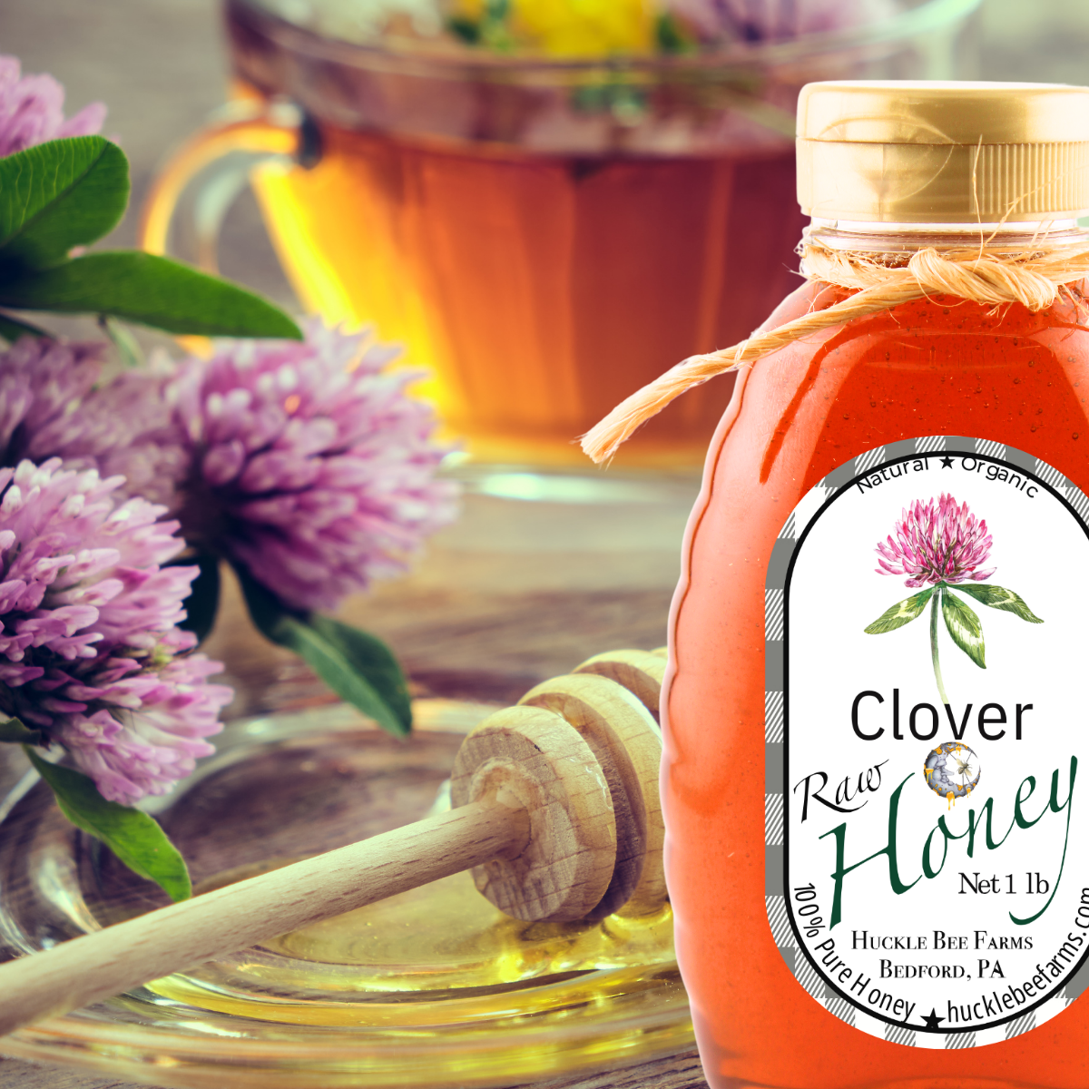 Huckle Bee Farms LLC - Raw Clover Honey: 1 lb Bottle