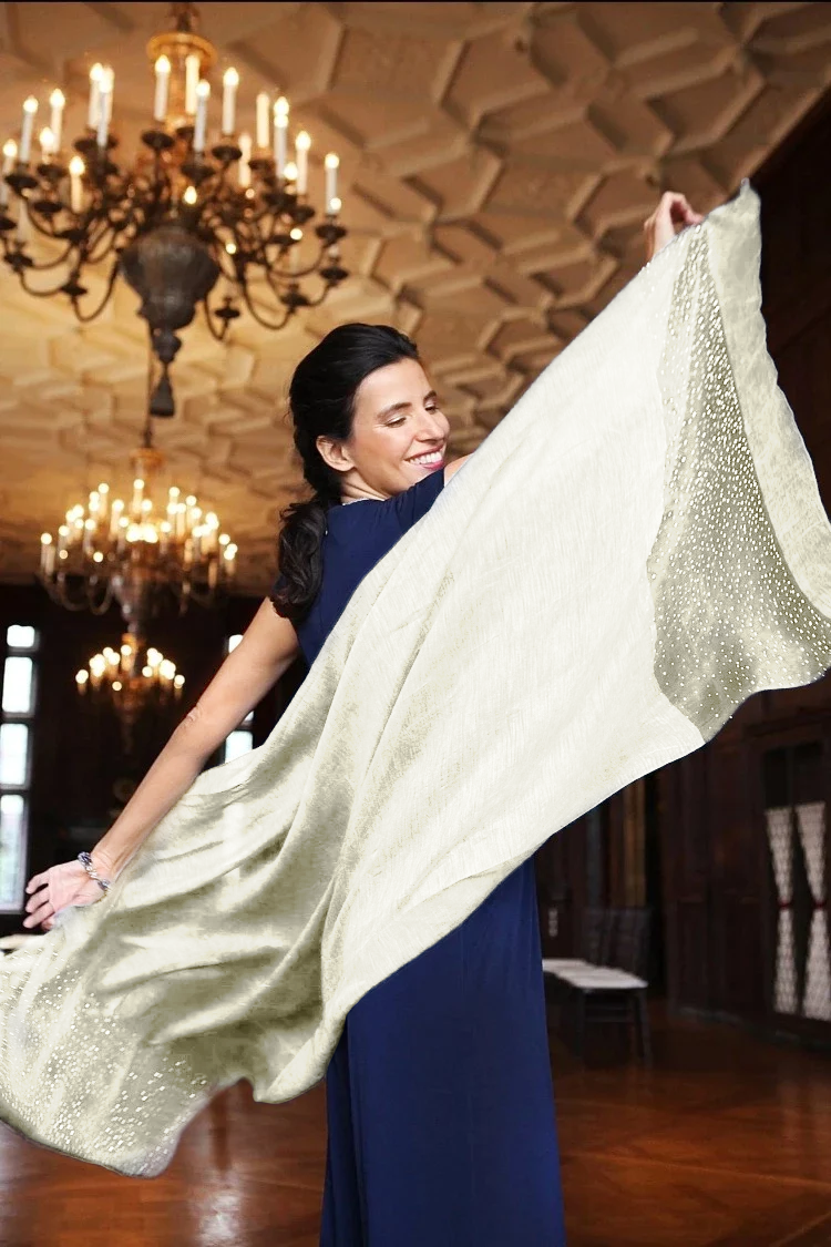 SAACHI - Star Gazer Wool Blend Sparkle Silk Scarf: Ivory