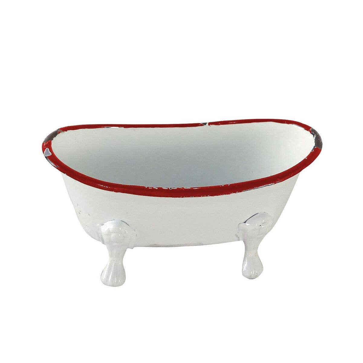 Foreside Home & Garden - Red Distressed Rim White Enamel Bathtub Soap Dish