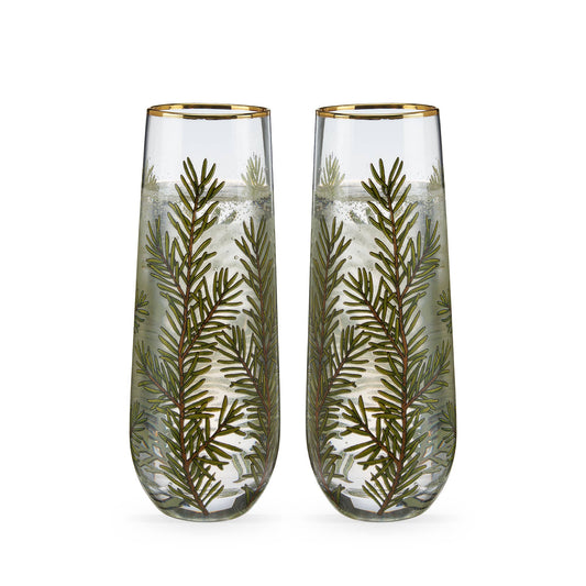Twine - Gold-Rimmed Woodland Stemless Champagne Flutes - Set of 2