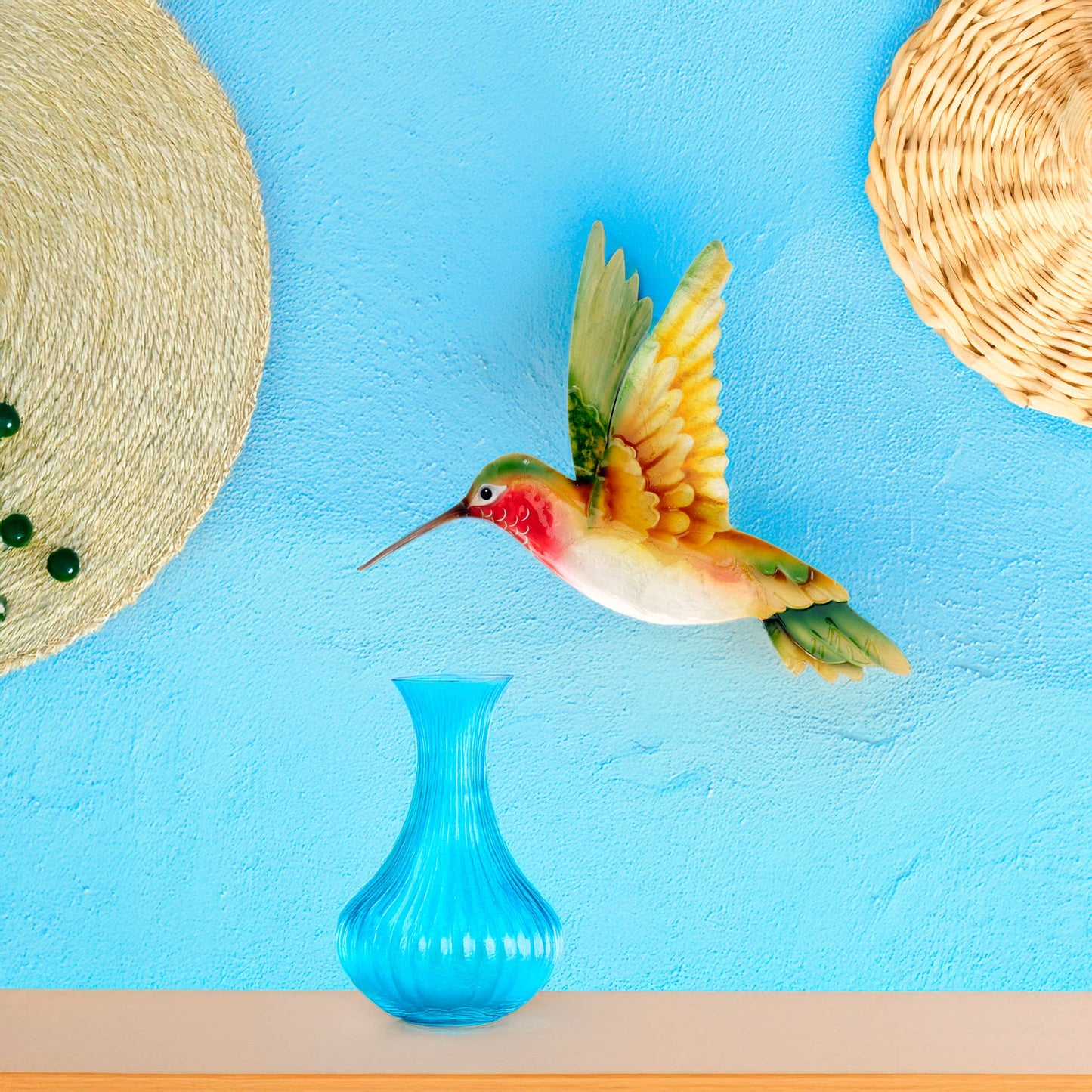 Eangee Home Design - Hummingbird Wall Decor Yellow And Green, w/ Capiz-In/Outdoor