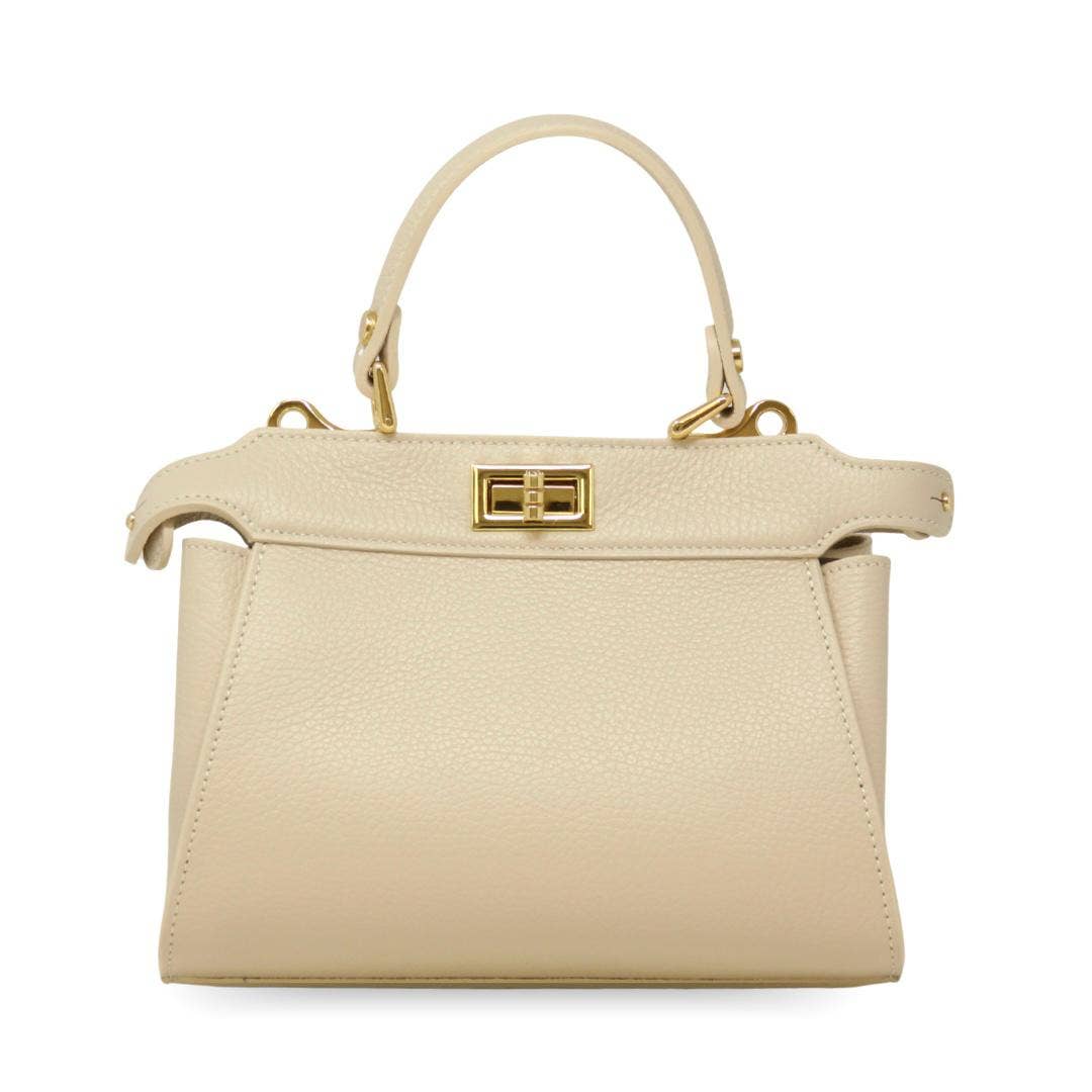 German Fuentes Handbags - GF0823 GENUINE ITALIAN LEATHER HANDLE AND CROSSBODY BAG: CAMEL