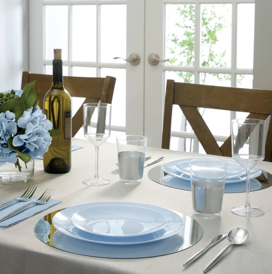 Luxe Party - Round Ice Blue • Silver Plastic Plates | 10 Pack: 10.25" Dinner Plates
