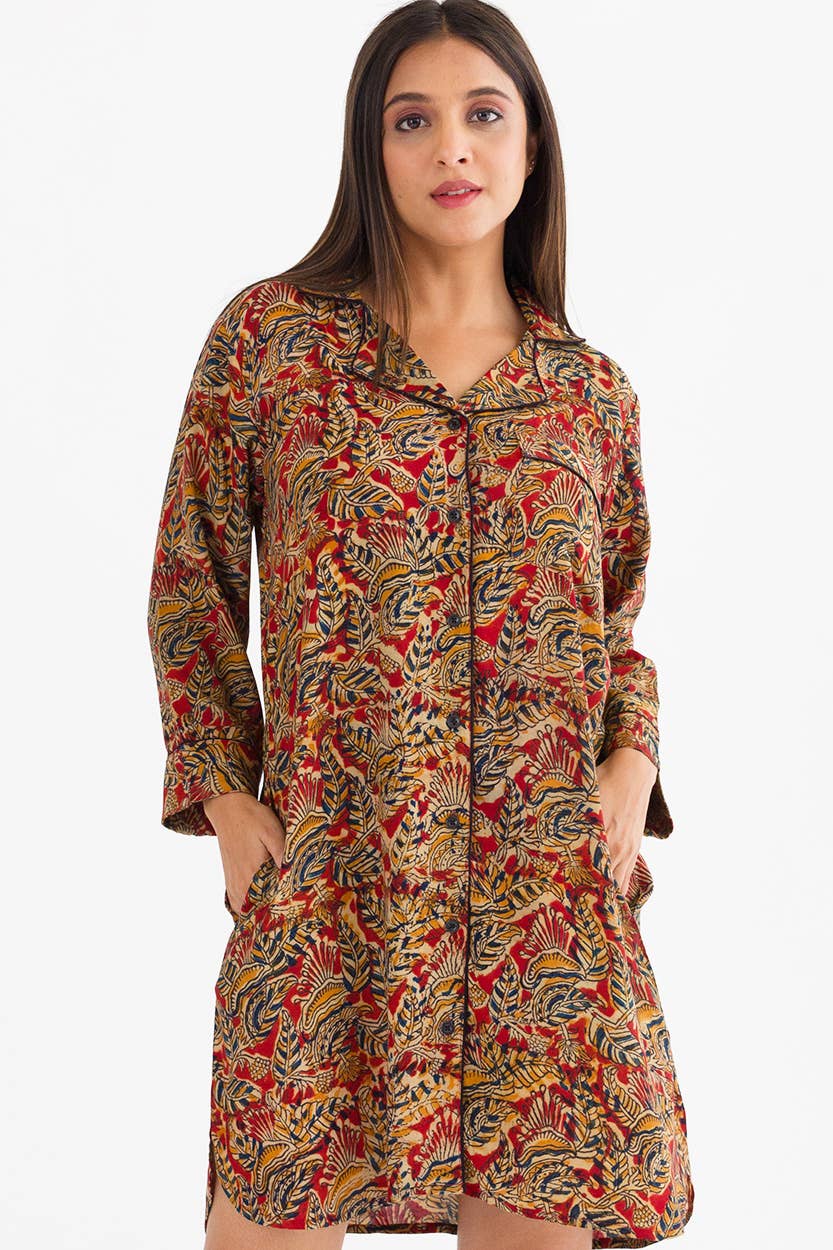 Sevya Handmade - Kalamkari Nightshirt: S/M / Blue & Silver
