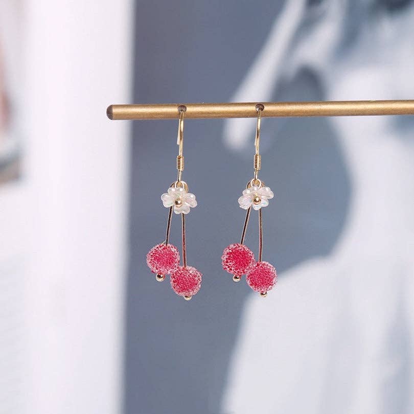 Haengseongworkshop - 18K Gold Plated S925 5mm Pink Chinese Bayberry Petal Ab Flower Earrings