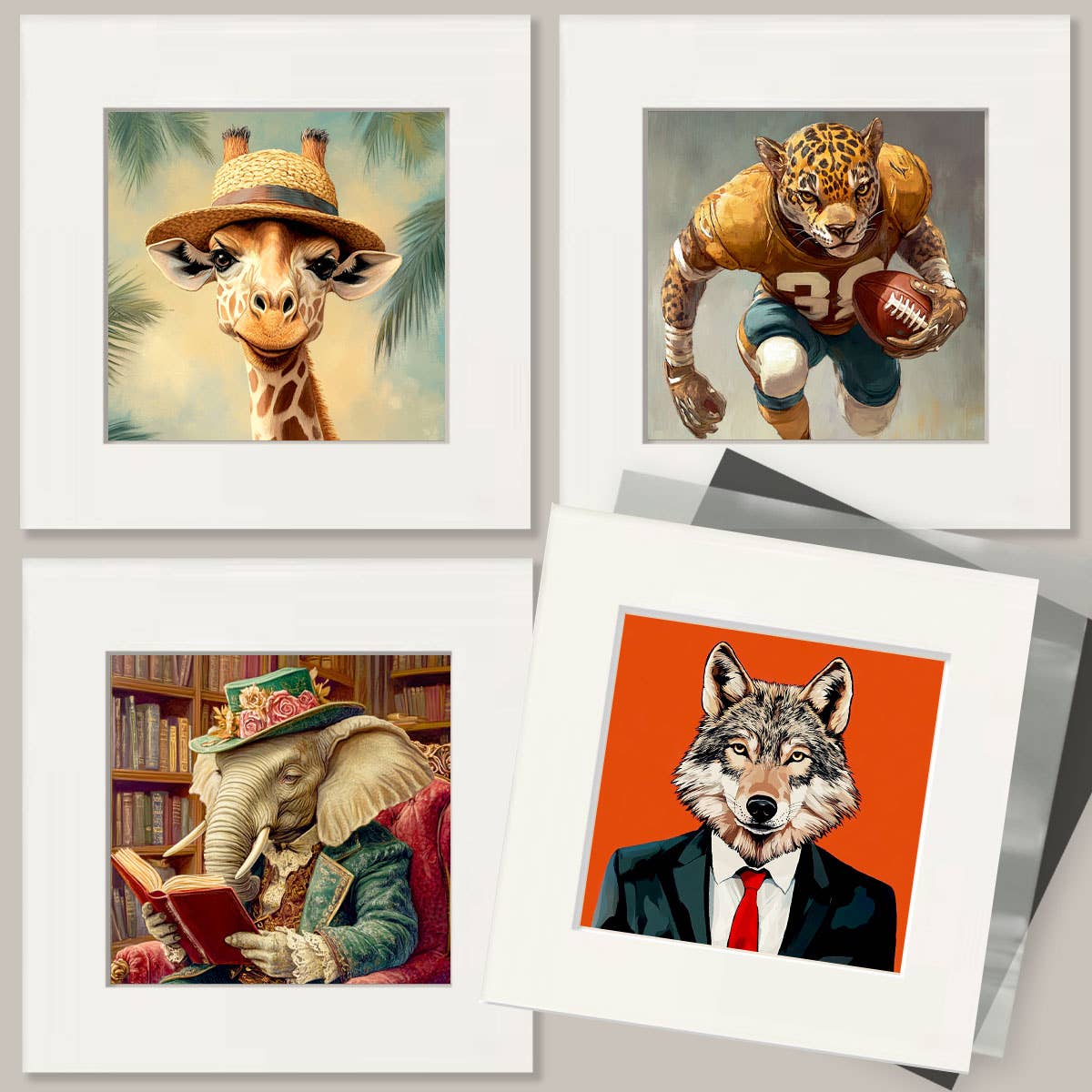 Mowbi - Wolf in Bathtub - Anthropomorphic Animal Art Prints – 8″x10″ Artwork for 11″x14″ Frame