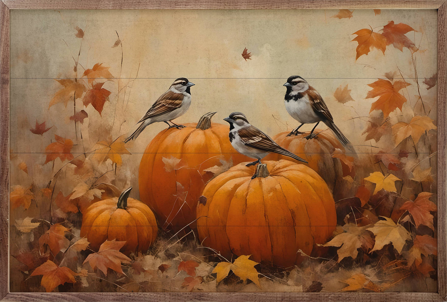 Kendrick Home - Sparrows On Pumpkins: 16 x 10 x 1.5