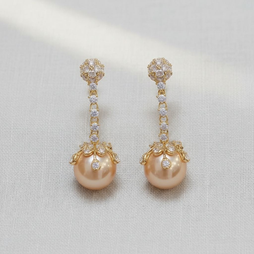 camilla dovey - Champagne Pearl Snowflake Drop Earrings