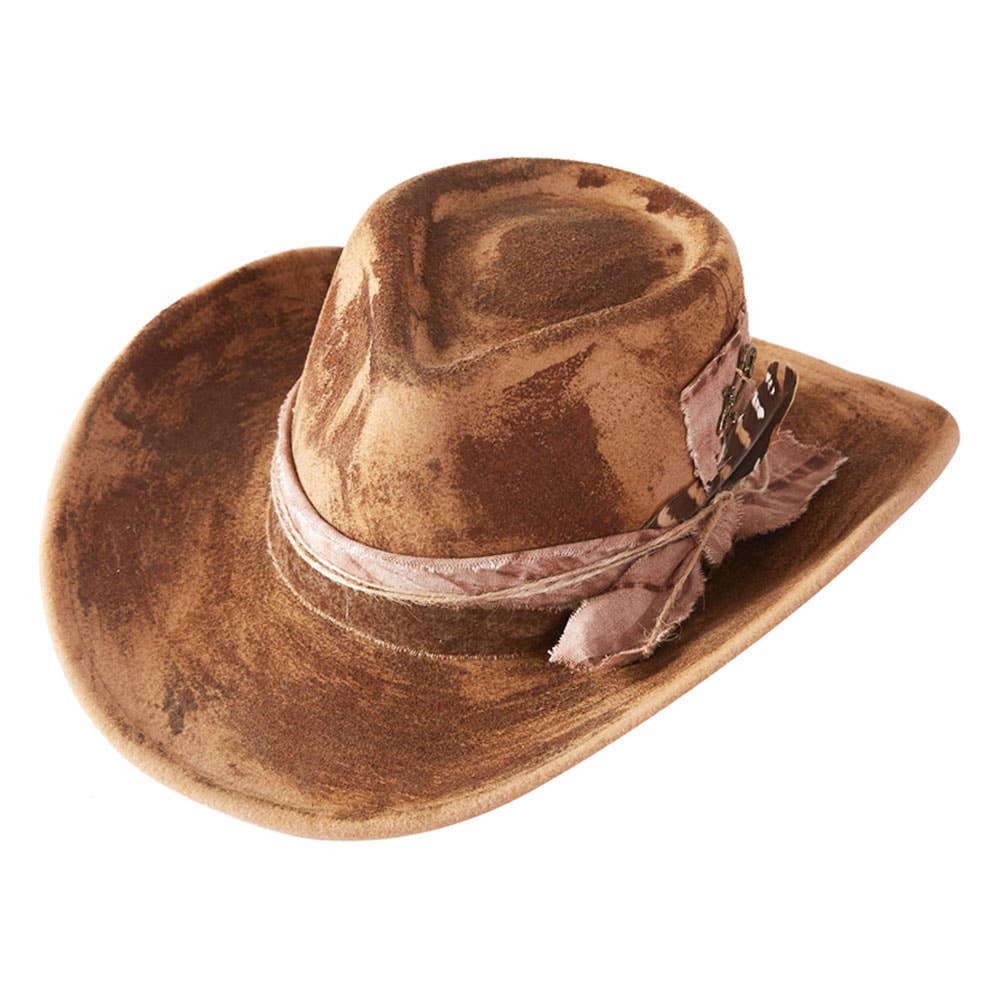 Sensibling Corp. - Feather Accent Distressed Band Rustic Western Cowgirl Fedora Hat