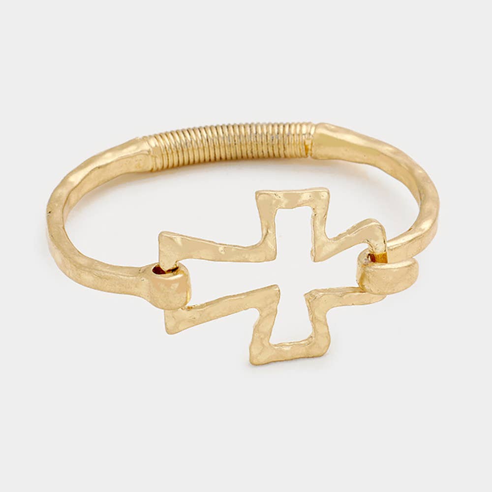 Sensibling Corp. - Hammered Metal Cross Bangle Bracelet: Silver