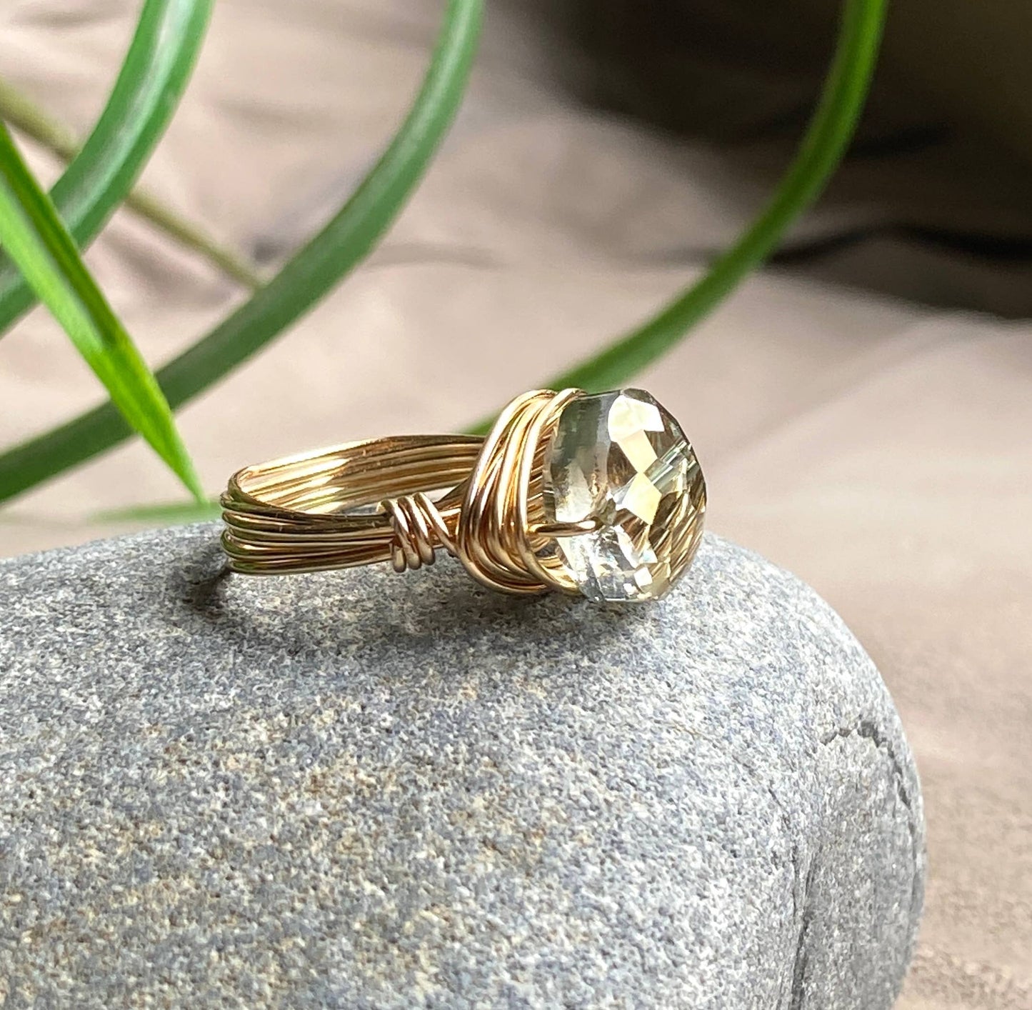 Marble Designs Jewelry - Olive Green Crystal Statement Gold Ring: Gold / 6