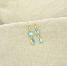 Load image into Gallery viewer, Schmuckoo Berlin - Double Drop Earring Gold Silver 925 - Blue Topaz