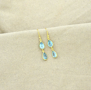 Schmuckoo Berlin - Double Drop Earring Gold Silver 925 - Blue Topaz