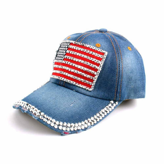 MKS America - Fourth of July American flag denim baseball cap: Mblue / M