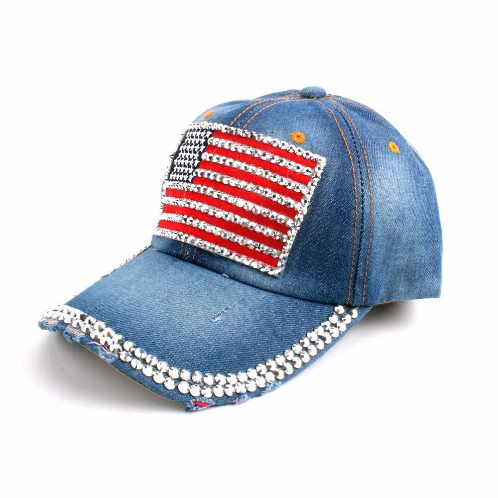 MKS America - Fourth of July American flag denim baseball cap: Gblue / M