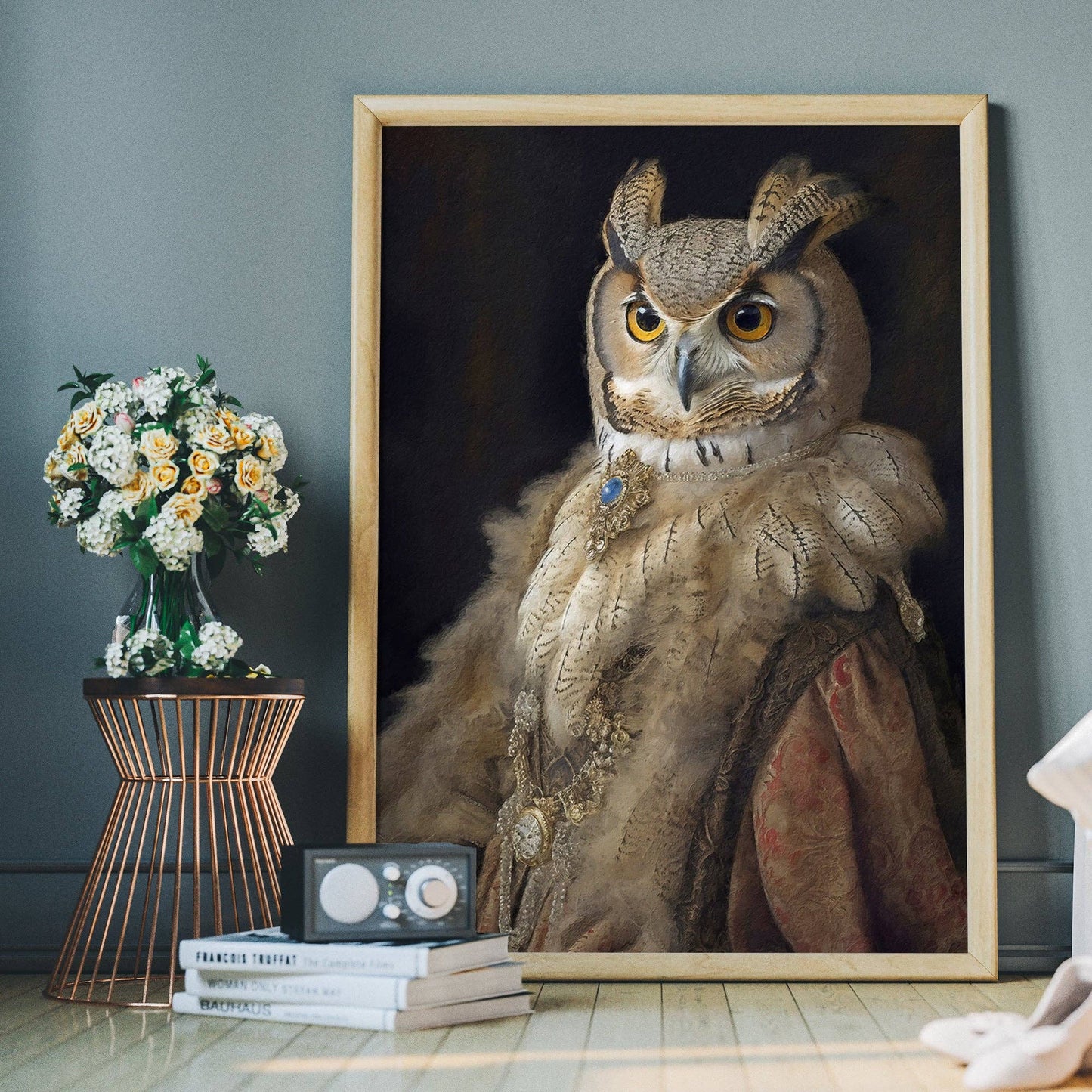 Ink & Drop - Owl Lady Animal Bird Portrait Print: 11 ¾ x 15 ¾ in | 30x40 cm / Matte
