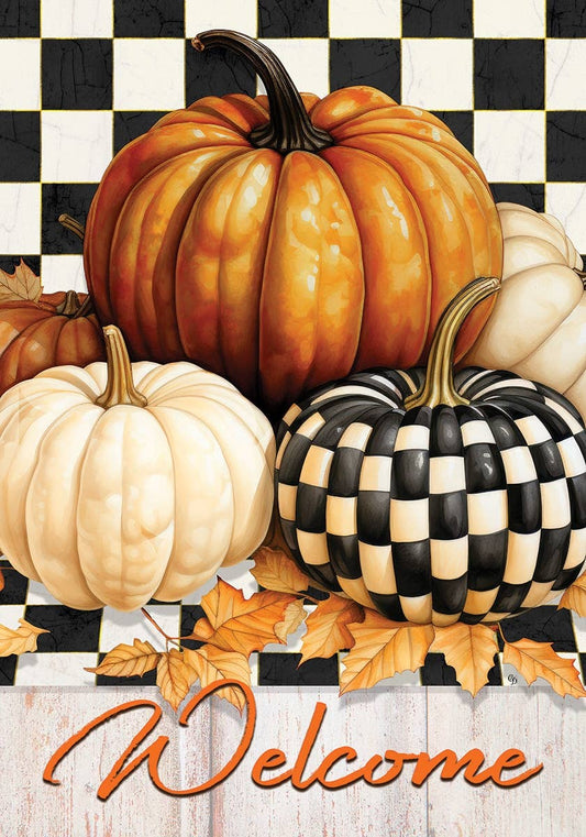 Custom Decor - Checkered Pumpkin-Flag by Kate Ward Thac - 12” ...