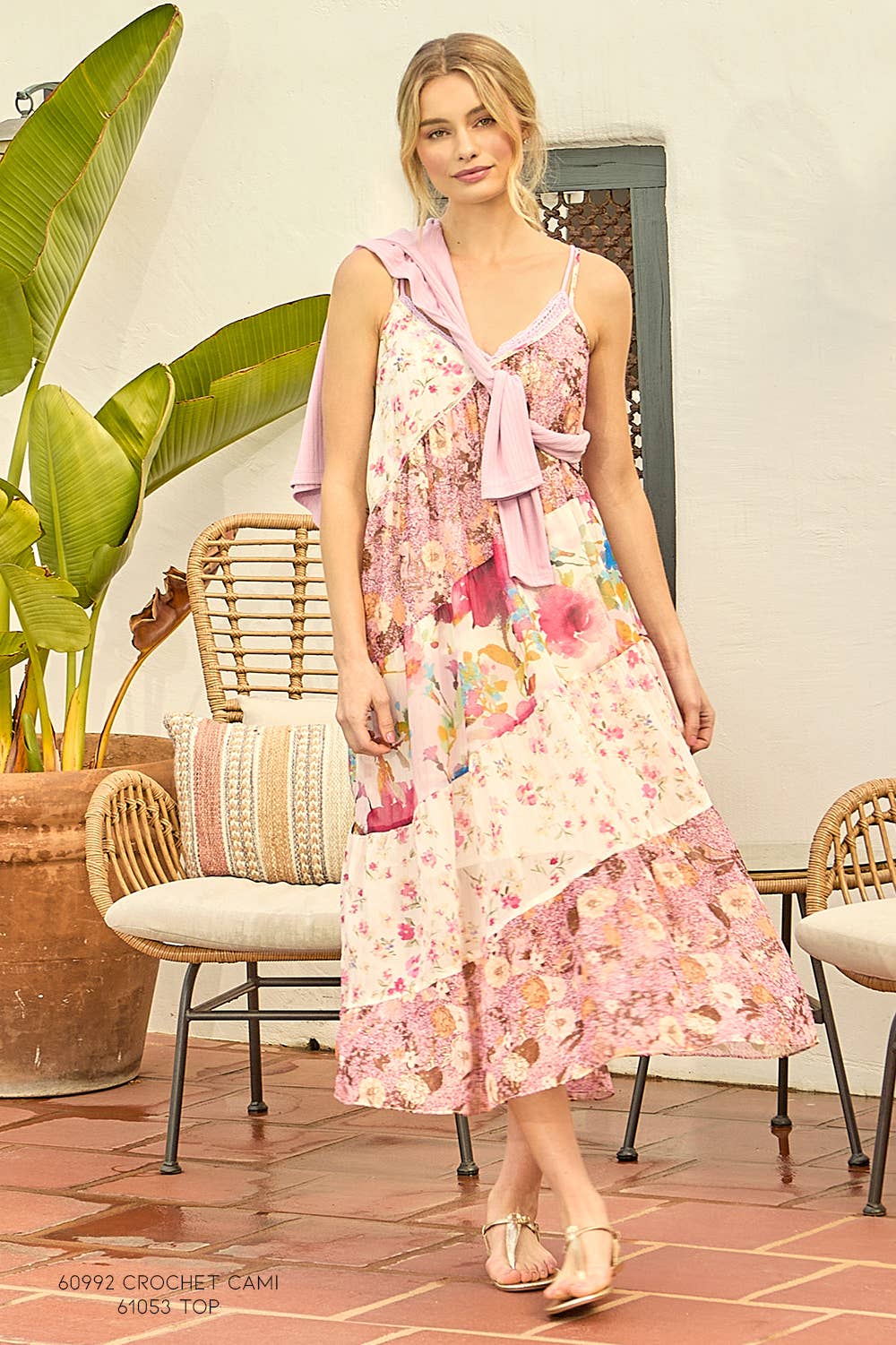 Mystree - 60071 Print Mixed Maxi Dress: Lavender Mix / Small