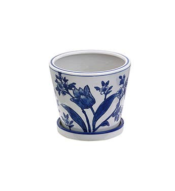 Napco - Blue/White Floral 2 Design Planters Classic  Item # 12608