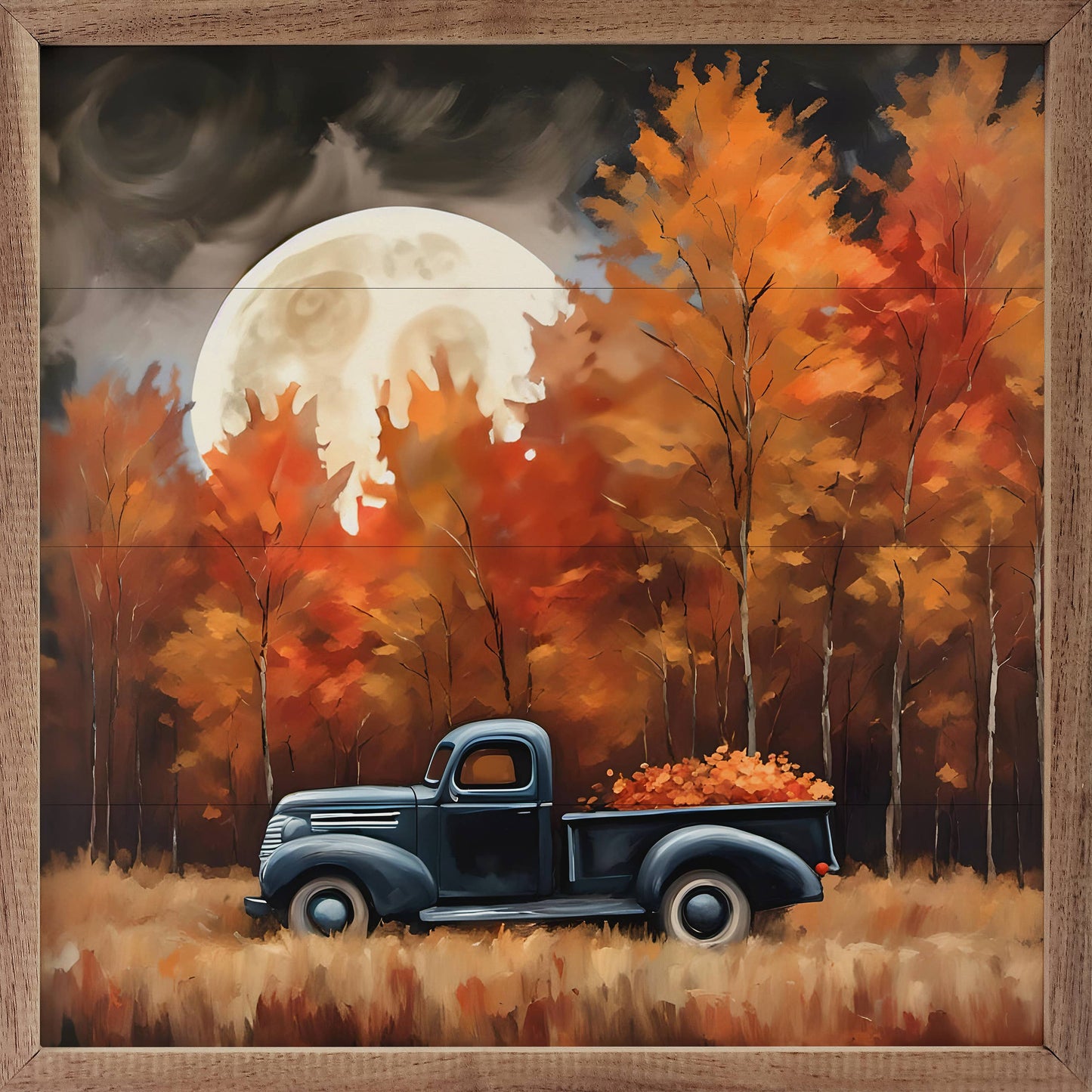 Kendrick Home - Black Truck With Fall Moon: 12 x 12 x 1.5