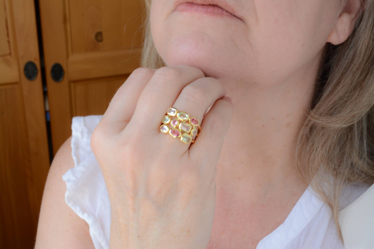 AJS Design Studio - 
Elegant Trio Gemstone Ring: Size 6