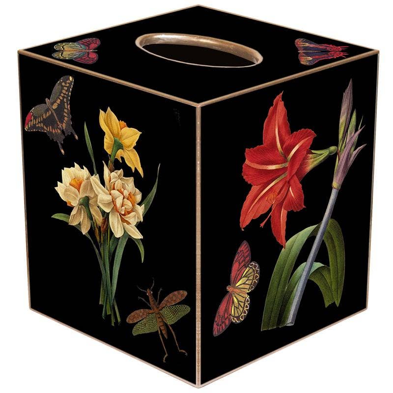 Marye-Kelley - Black Rose & Iris Tissue Box Cover: Paper Mache