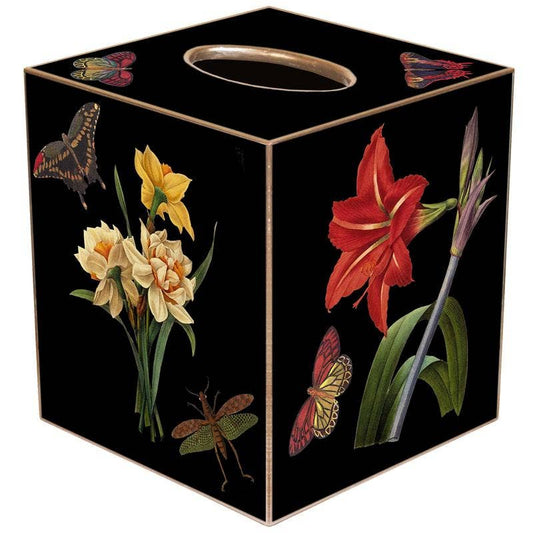 Marye-Kelley - Black Rose & Iris Tissue Box Cover: Paper Mache