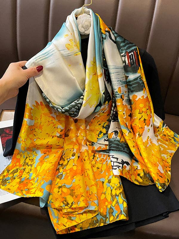 UZ Wholesale Store - Sun Protection Wash Painting Shawl&Scarf: YELLOW / One_size