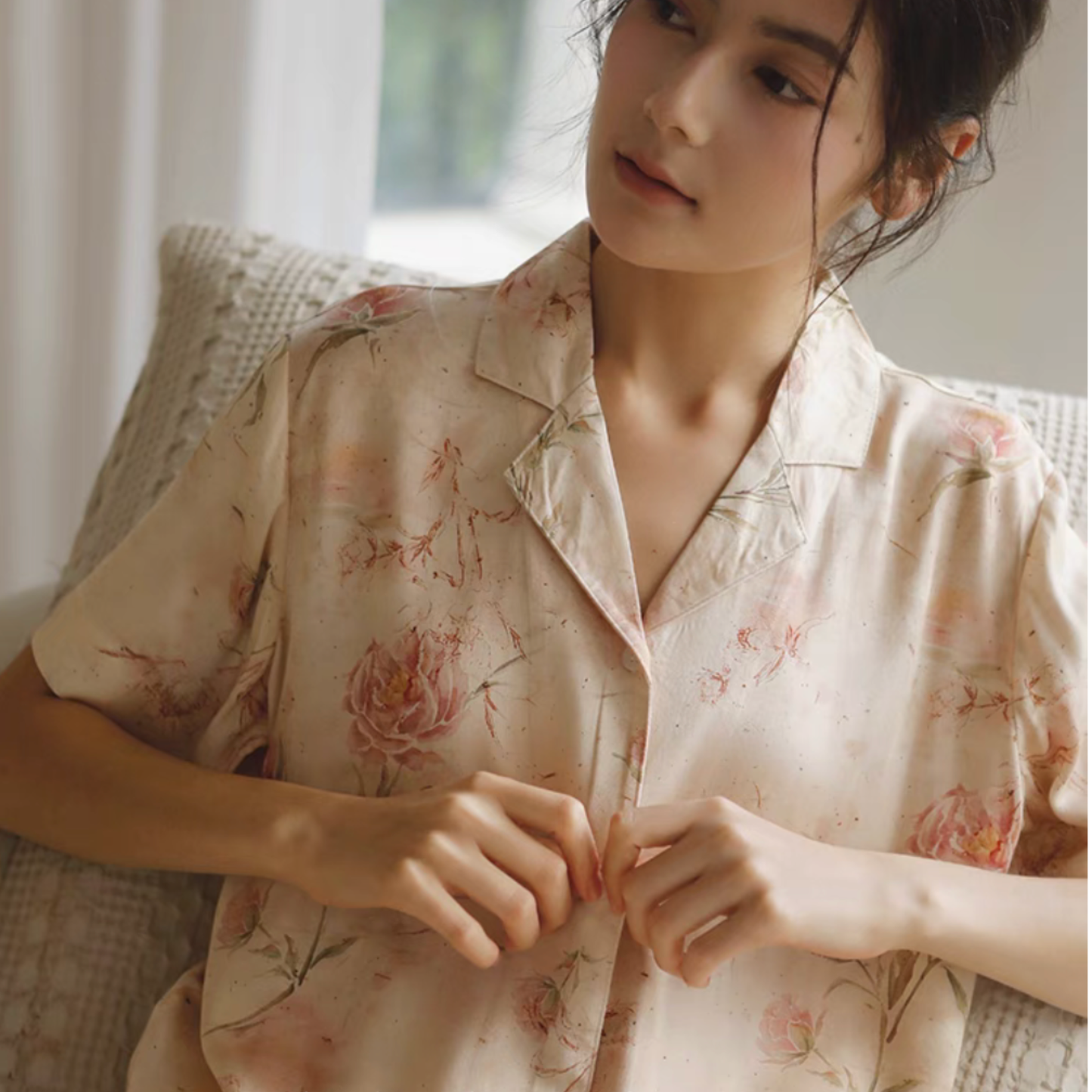 DrifWoo - Vintage Rose Short-Sleeve Pajama Set – Elegant Sleepwear: S