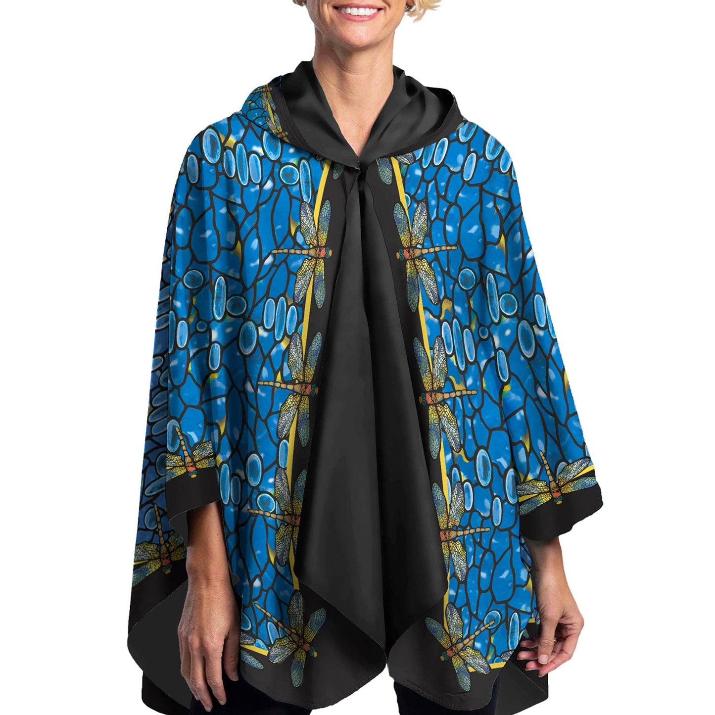 RainCaper - Tiffany Dragonfly (Multi) Reversible Rain Cape – Lightweight Hooded Wrap for Women