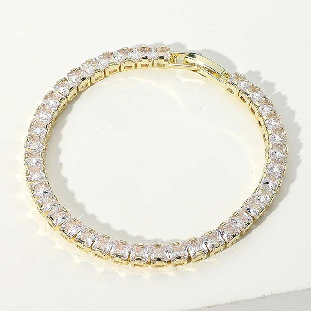 Sensibling Corp. - Square CZ Stone Tennis Chain Evening Bracelet: Silver