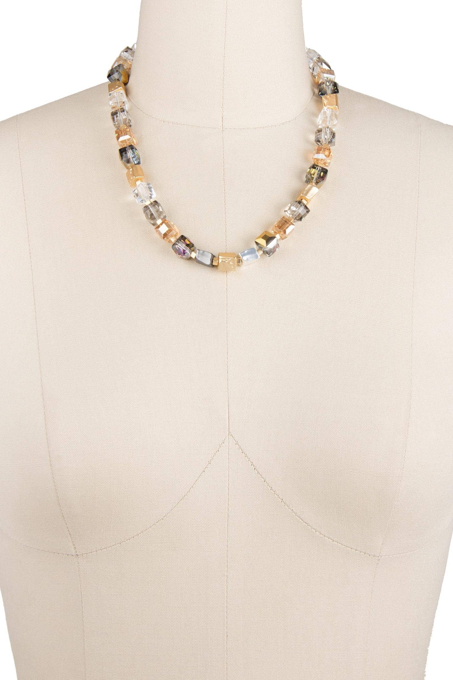SAACHI - Faceted Glass Bead and Stone Necklace: Navy